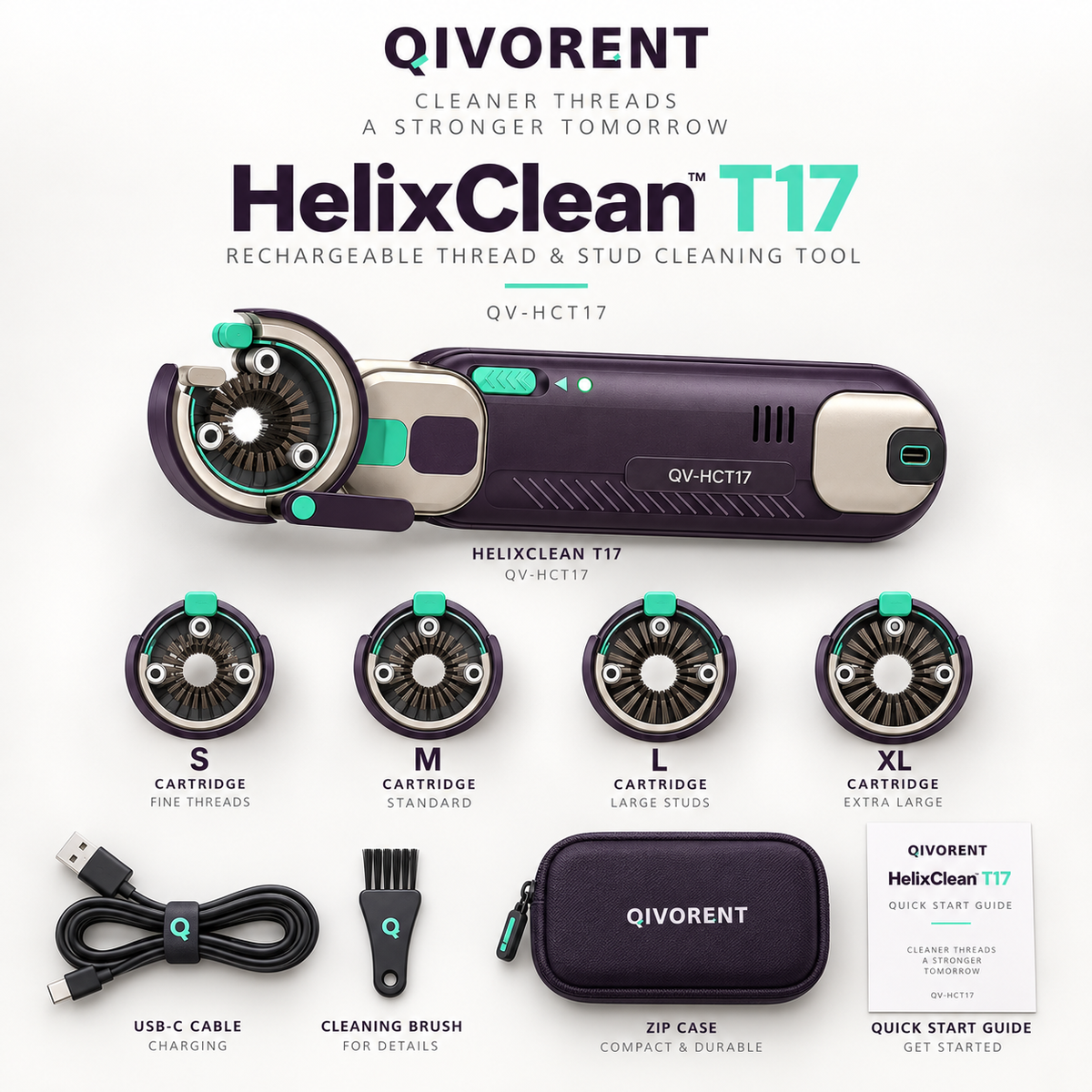 QIVORENT HelixClean T17 Rechargeable Thread & Stud Cleaning Tool