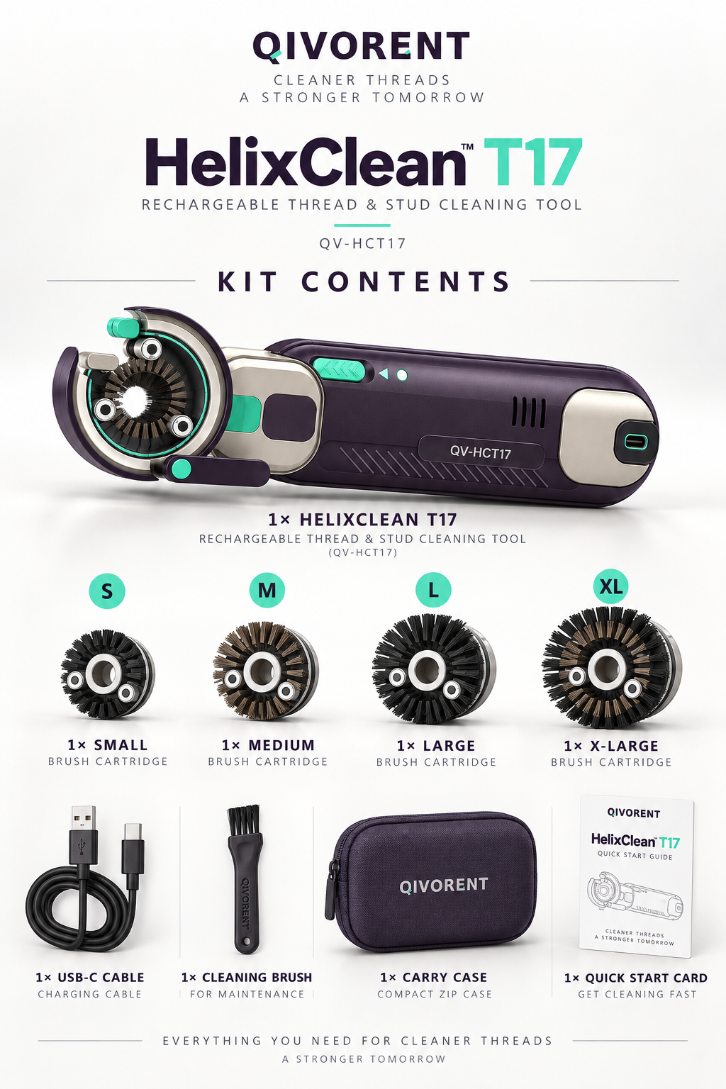 QIVORENT HelixClean T17 Rechargeable Thread & Stud Cleaning Tool detail 1