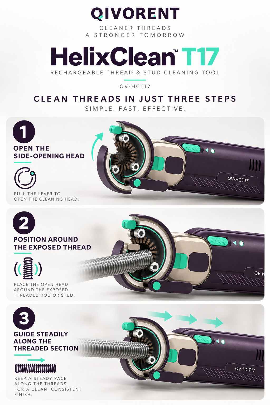 QIVORENT HelixClean T17 Rechargeable Thread & Stud Cleaning Tool detail 4