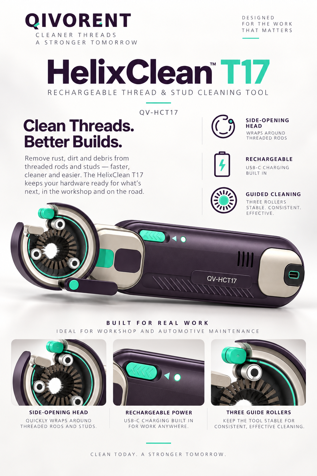 QIVORENT HelixClean T17 Rechargeable Thread & Stud Cleaning Tool detail 6