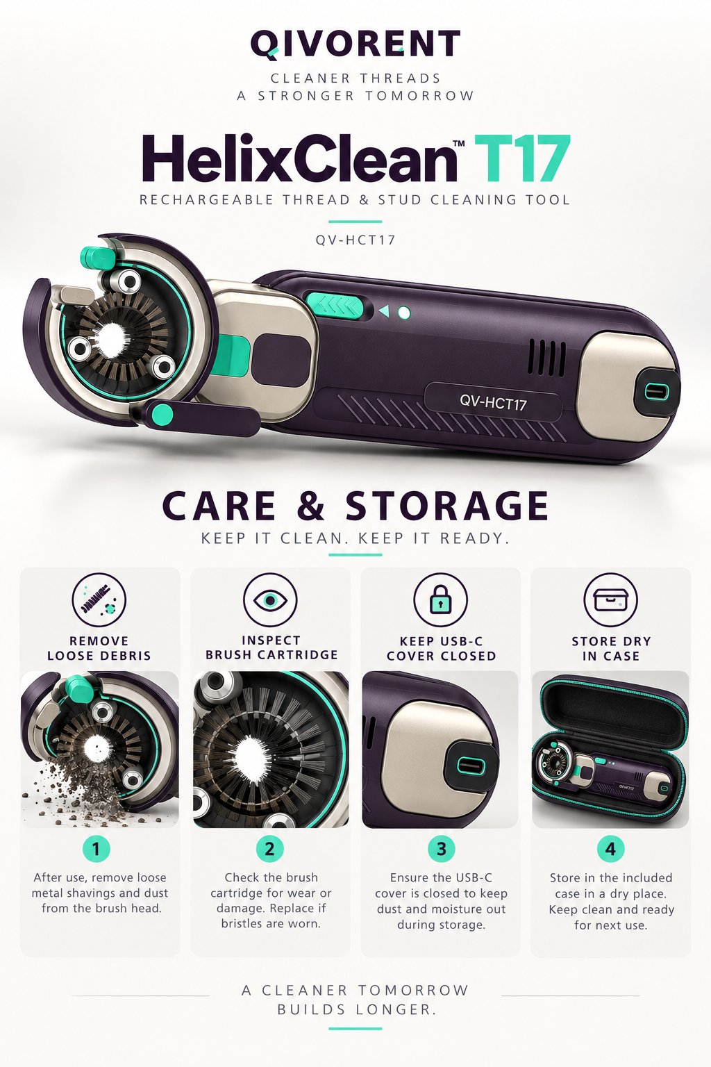 QIVORENT HelixClean T17 Rechargeable Thread & Stud Cleaning Tool detail 7